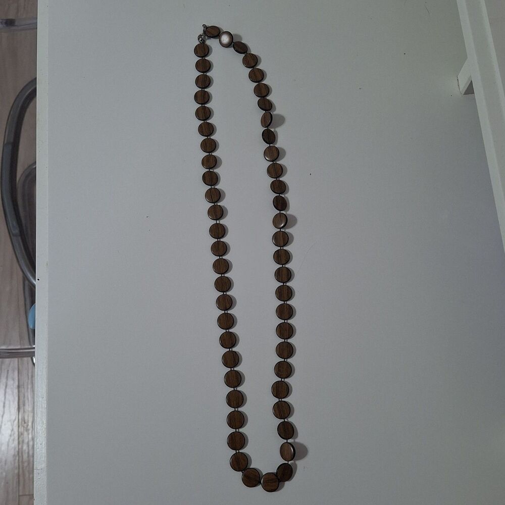 Single Strand Round Circular Wooden Brown Beaded Necklace Bohemian Boho